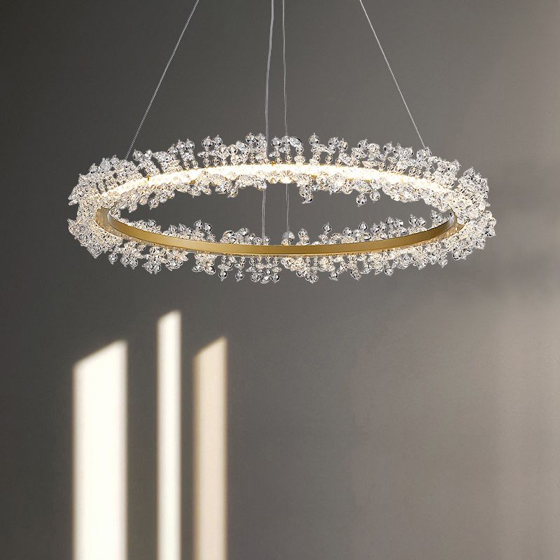 Minimalistic Circle Chandelier Pendant Flower Crystal Dining Room LED Suspension Light