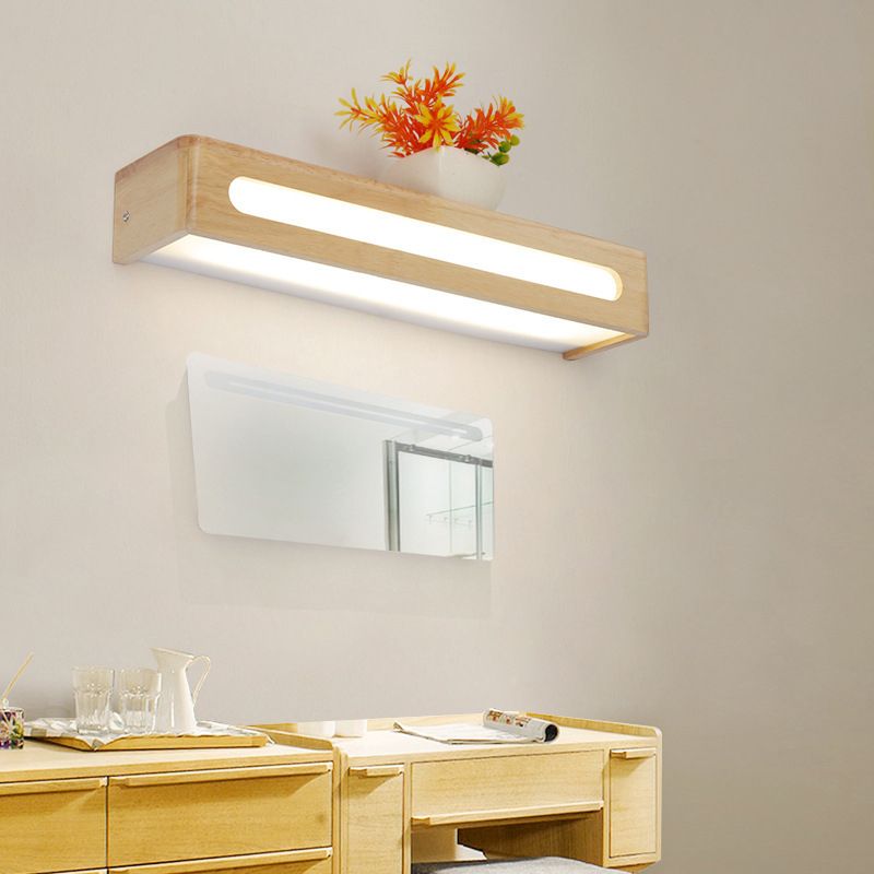 Rectangular Flush Mount Wall Donce Acrílico nórdico 12 "/19.5" /23.5 "Luz de pared de tocador de baño LED de ancho en madera