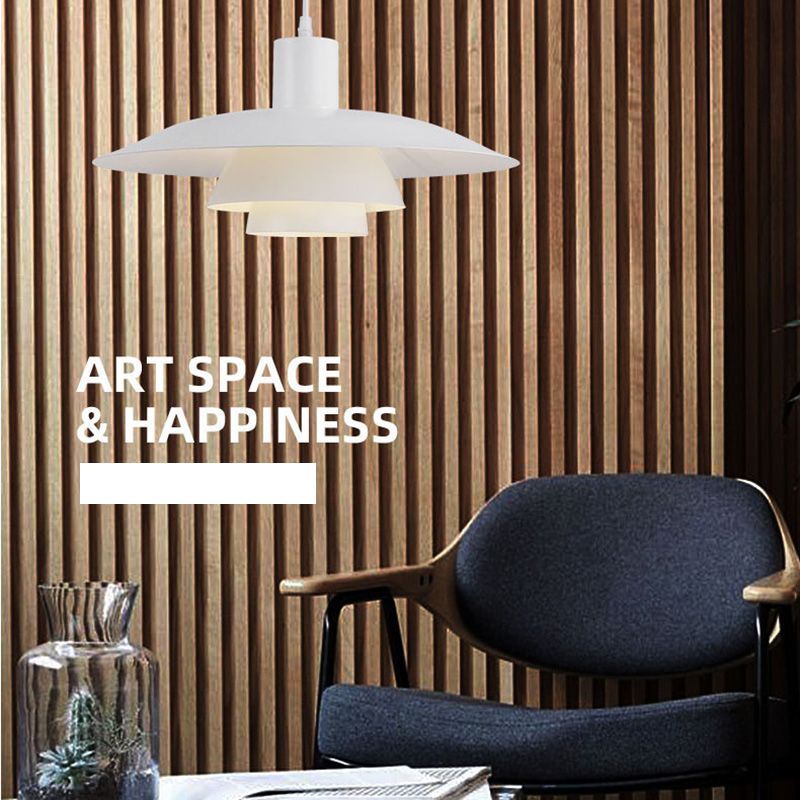 1 Bulb 3-Layers Design Hanging Lamp Kit Modern White Metal Pendant  for Dinning Room