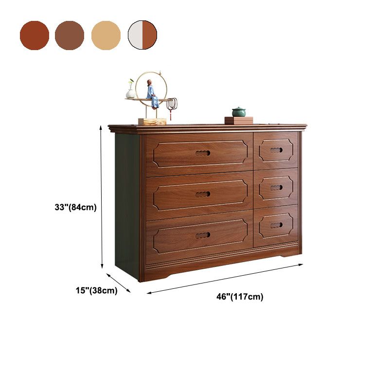 Contemporary Rubber Wood Dresser 33"H Storage Chest with 6 Drawer for Bedroom