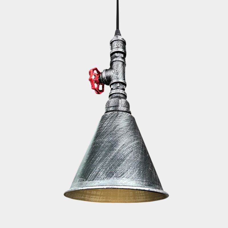 1-Bulb Conical Down Lighting Farmhouse Black/Silver/Gold Finish Iron Pendant Lamp Fixture for Restaurant