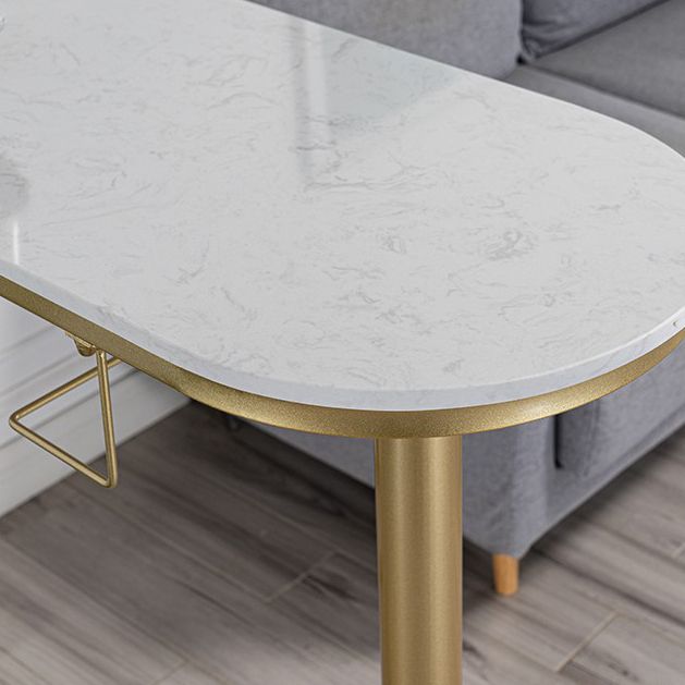 Glam Gold Iron Bistro Table White Stone Top Indoor Bar Dining Table with Shelf