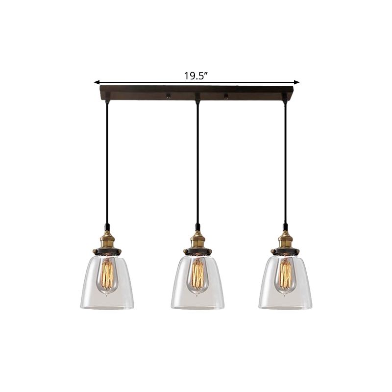 Cone/Bowl Smoked Glass Multi-Light Pendant Industrial 3-Light Coffee Shop Hanging Lamp, Linear/Round Canopy