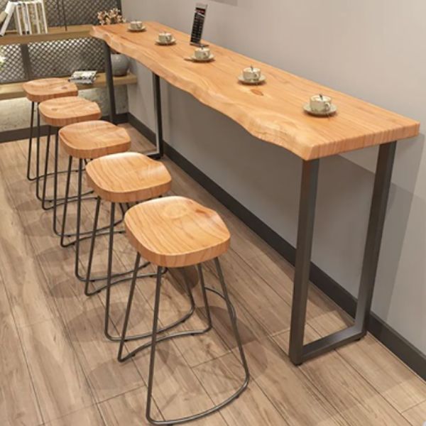 Wood Bar Dining Table Industrial Rectangle Bar Table with Double Pedestal for Dining Room