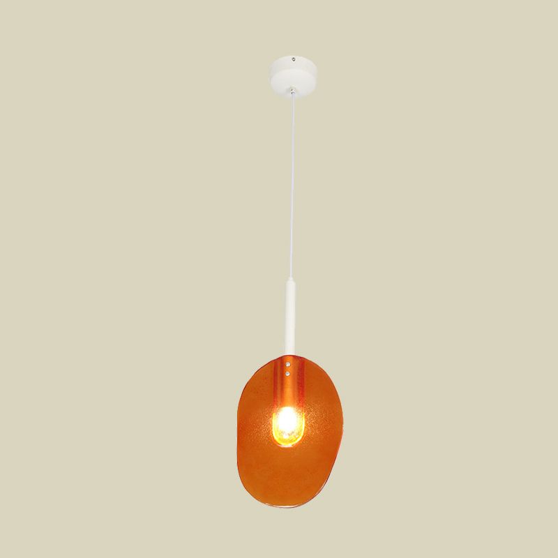 Minimalist Lollipop Shape Suspension Light Orange Glass 1-Light Coffee Shop Ceiling Pendant Lamp