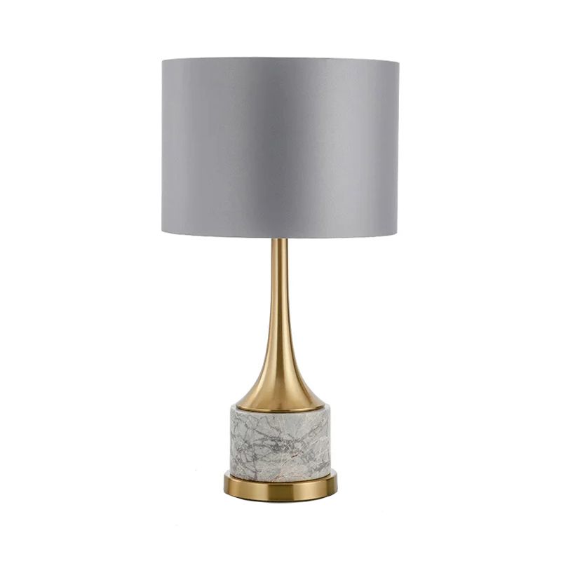 Trumpet Flared Nightstand Light Nordic Marble Single Antiqued Gold Table Lamp with Fabric Shade