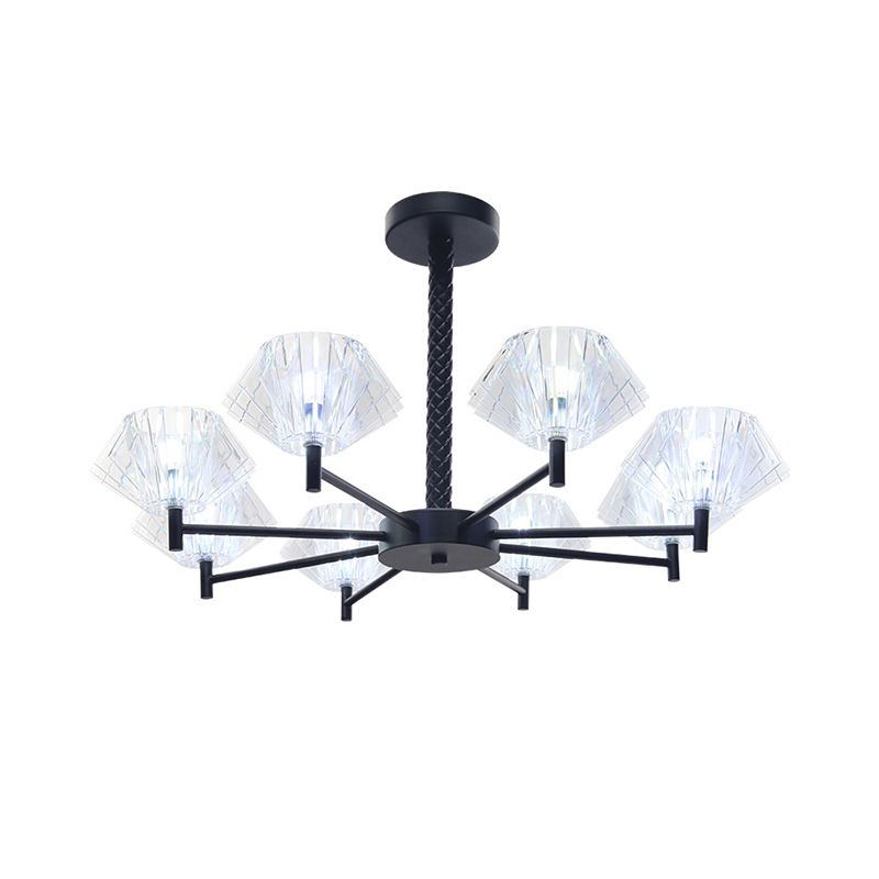 8 Lights Urn Shape Chandelier Modern Metal and Acrylic Pendant Light in Black for Adult Bedroom