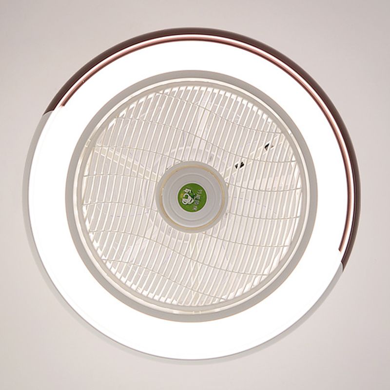 Modern Round Fan Light Fixture Metal LED Bedroom Semi Flush Mount Light