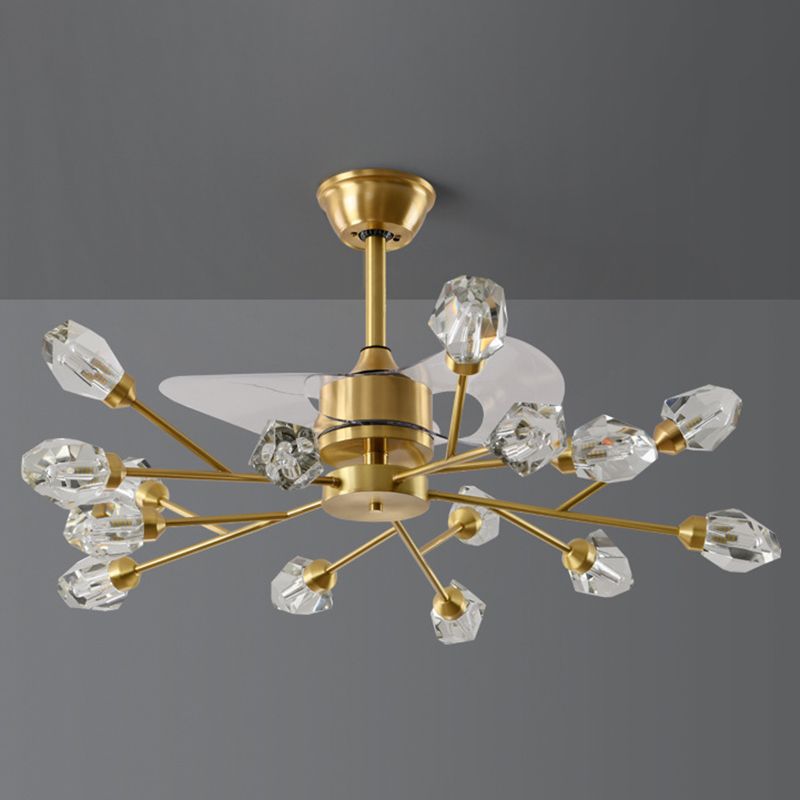 Solid Brass Ceiling Fan Chandelier Multi - Head Fan Light with Crystal Shade