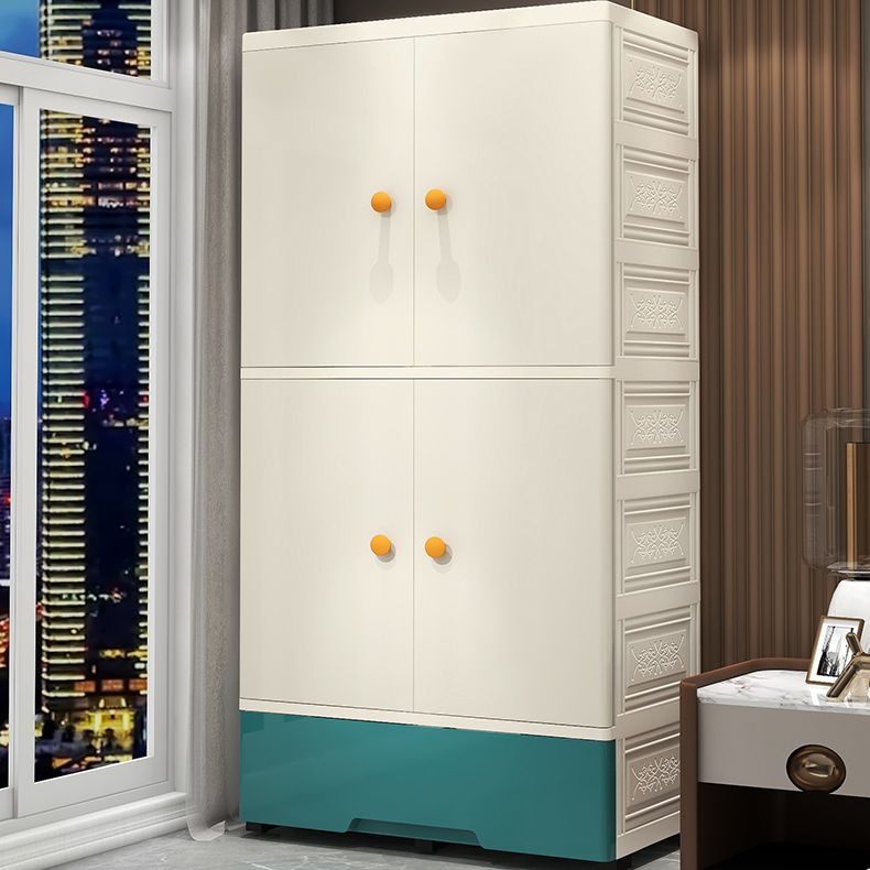 Modern Style Plastic Kids Closet Bedroom Armoire Cabinet with Cloth Rod