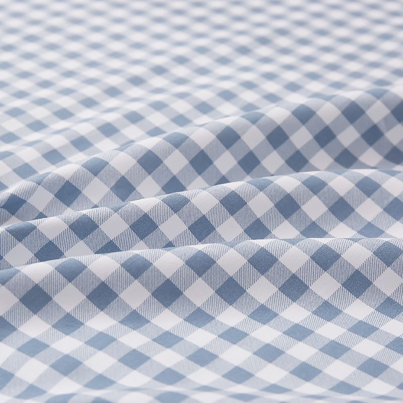 Cotton Bed Sheet Check Pattern Fade Resistant Sheet Set in Blue