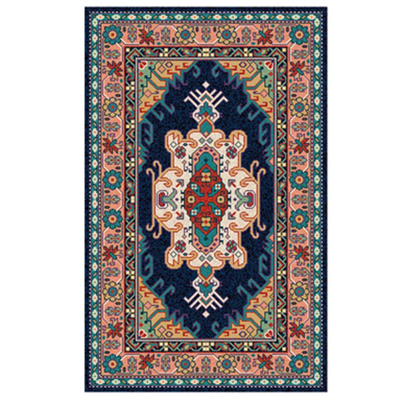Red Tone Persian Carpet Polyester Moroccan Tile Indoor Rug Anti-Slip Backing Rug for Living Room