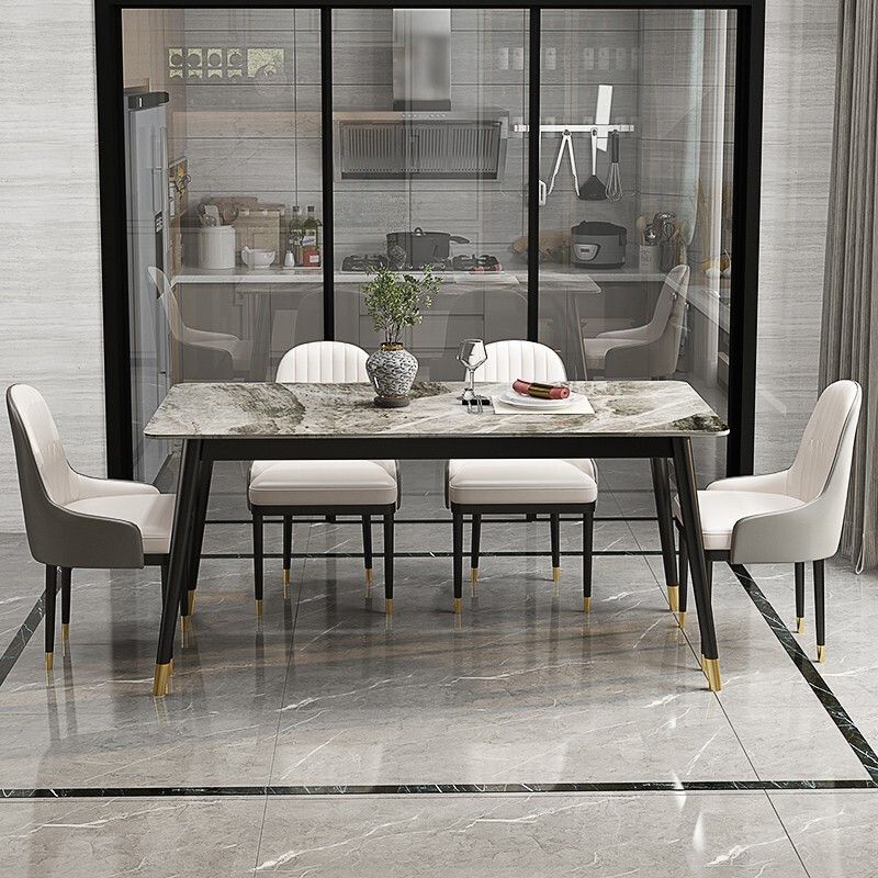 1/2/5/7 Pcs Metal Modern Dining Room Set with Rectangle Table Dinette Set