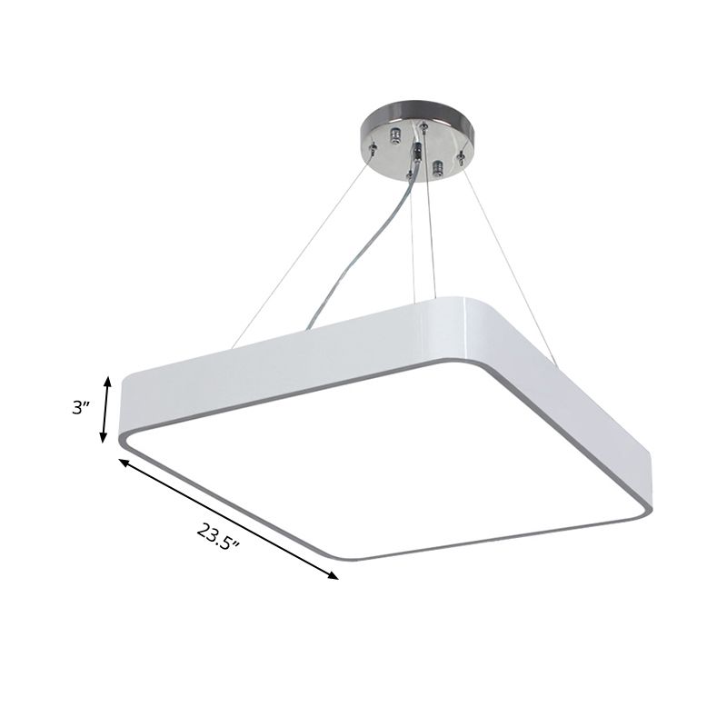 14"/18"/23.5" Wide Metal Square Pendant Lighting Modern Led Black/Silver Ceiling Lamp Fixture with Recessed Diffuser