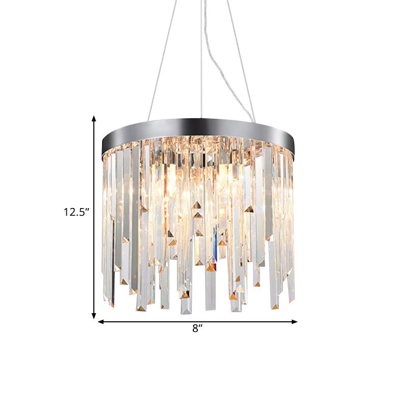 2/6 Bulbs Hanging Lamp Kit Contemporary Round Clear Crystal Prisms Chandelier Lighting, 8"/16" Wide