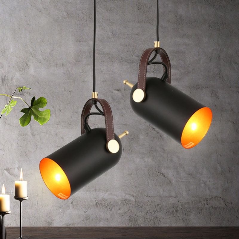 Half Capsule Fer Hanging Lighting Antiquised 1 head-thead Dining Room Suspension Lampe en noir avec poignée