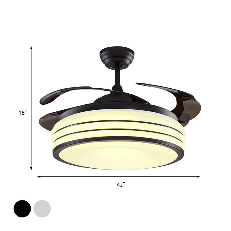 Black/Silver Drum Semi Flush Light Modern Metallic Living Room 42" W LED Ceiling Pendant Fan Lamp with Wall/Remote Control, 4 Blades