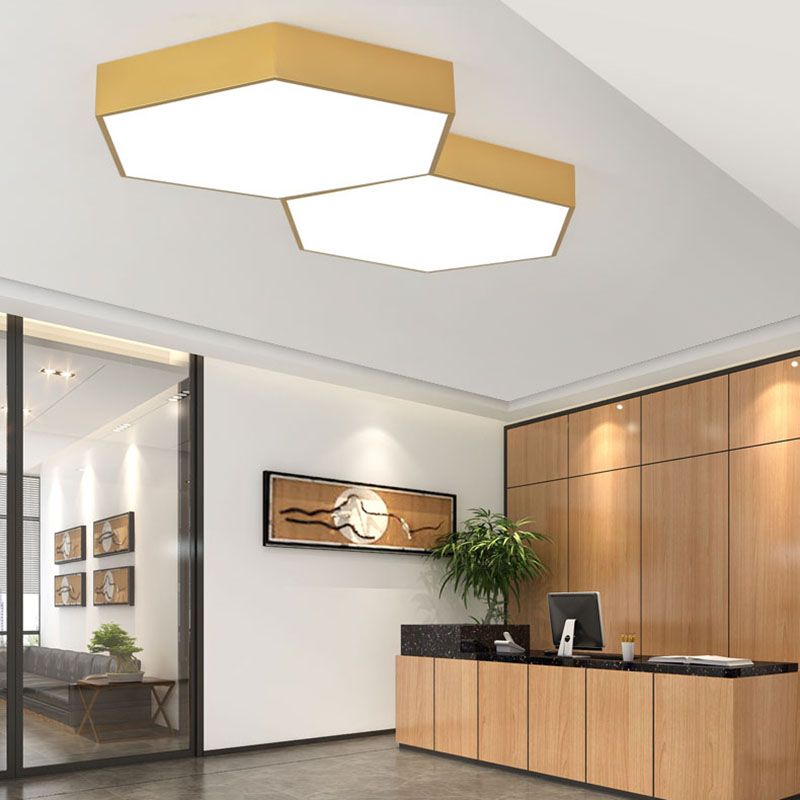 Nordic Hexagon Ceiling Light Metal LED Flush Mount Light in Gold for Office