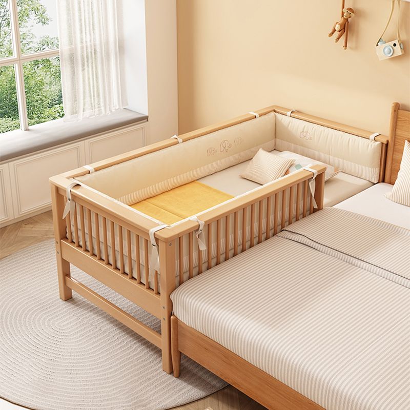 Solid Wood Kids Bed Beech Farmhouse Kids Bed with Guardrail in Natural