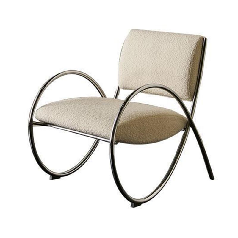 Contemporary Round Arms Accent Armchair White Fixed Back Arm Chair for Living Room