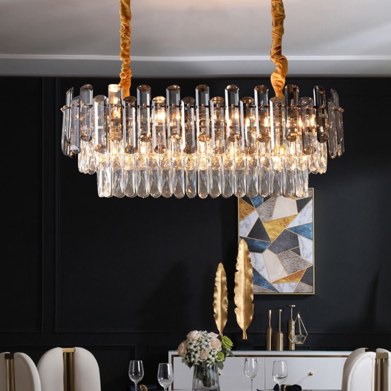 Modern Metal Ceiling Light Geometric Shape Ceiling Lamp with Crystal Shade for Living Room