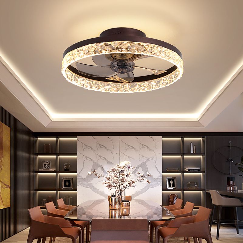 Modern Luxury LED Ceiling Fans Lacquered Iron Circular Flush Mount with Acrylic Shade