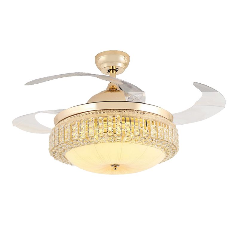 Nordic Style Ceiling Fan Lamp Circle Shape Ceiling Fan Light with Crystal for Bedroom