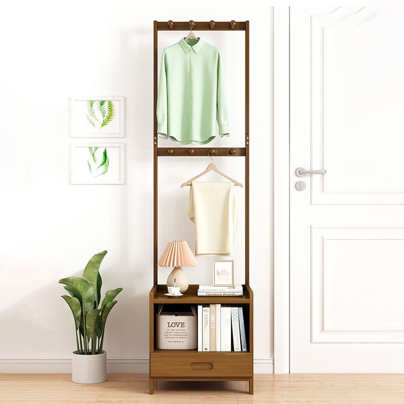 Contemporary Coat Rack Espresso and Medium Wood Bamboo Drawers Free Standing Hall Tree