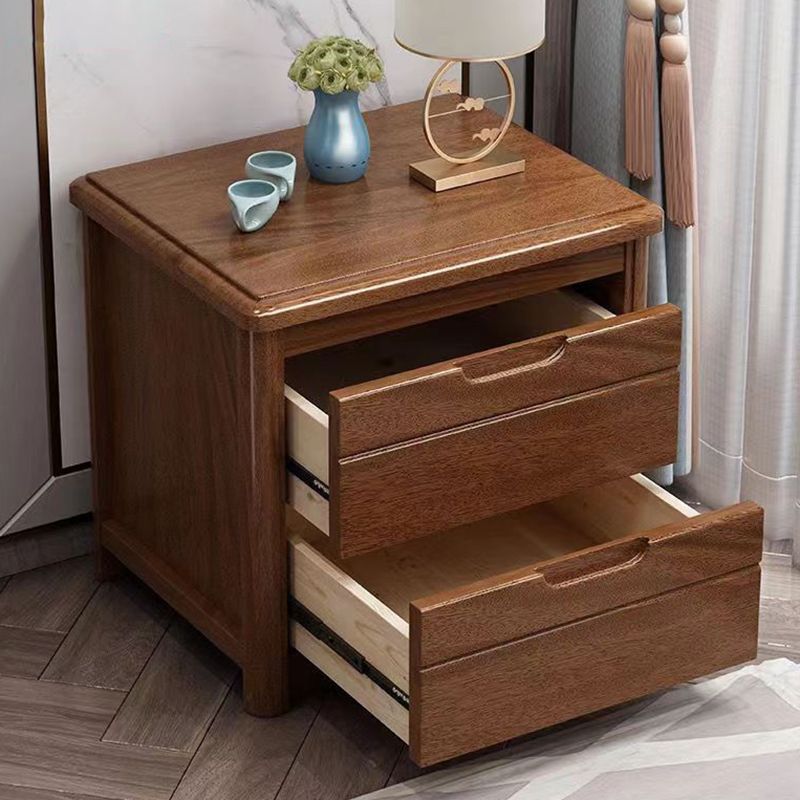 Contemporary 2 Drawers Accent Table Nightstand Antique Finish Bed Nightstand