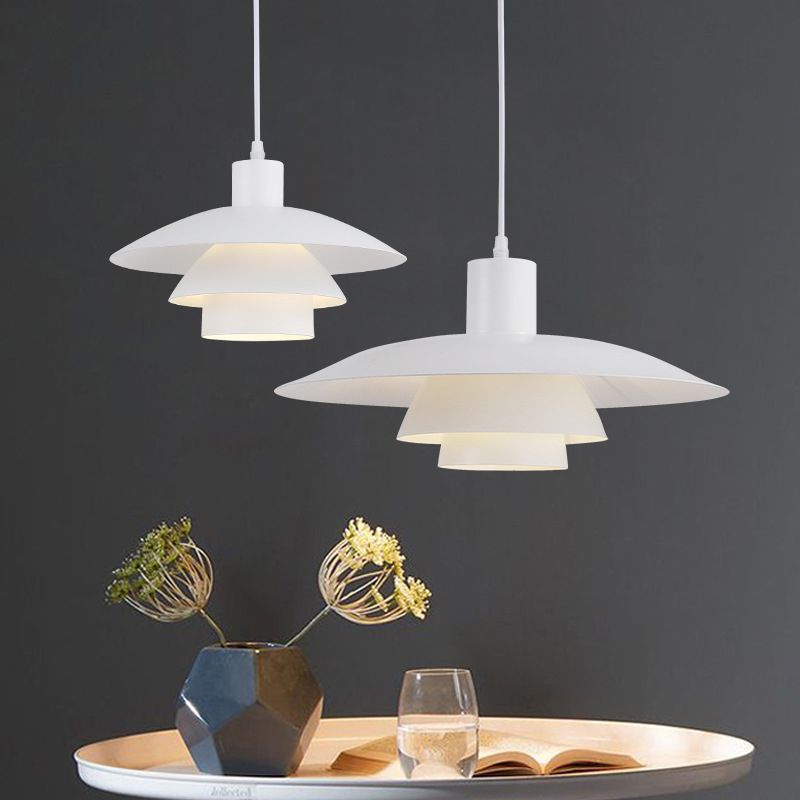 1 lamp 3-laags ontwerp hangende lampkit moderne witte metalen hanger voor eetkamer