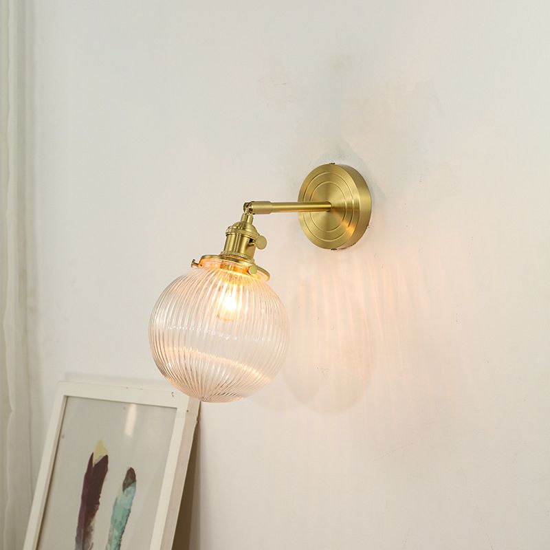 Brass Sconce Modern Style Wall Light Clear Glass 1 Light Wall Sconce for Bathroom