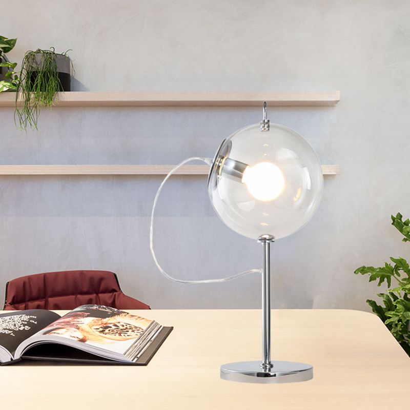 Minimalism Sphere Table Light Clear Glass 1 Bulb Sitting Room Night Lamp in Chrome