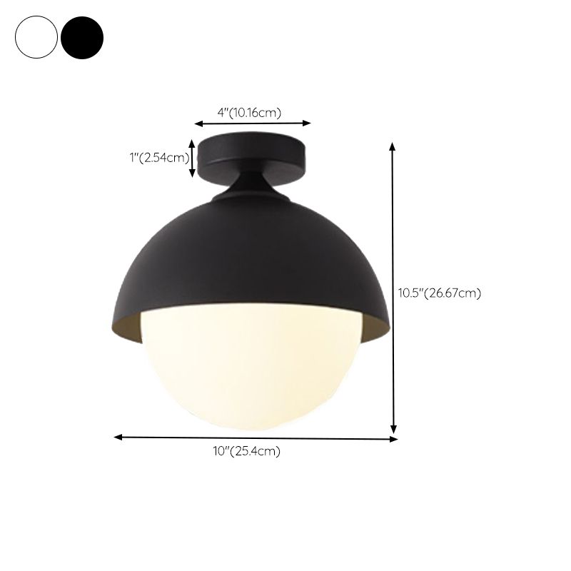 Metal Flush Mount in Black / White Ceiling Flush with Glass Ball Shade