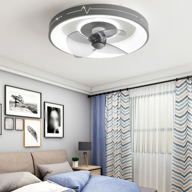 Metal Round Ceiling Fan Modern Style 2 Lights Flush Mount Lamp