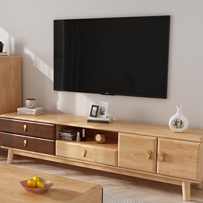 Contemporary Wood TV Stand Console Open Storage TV Media Stand with Doors for Living Room