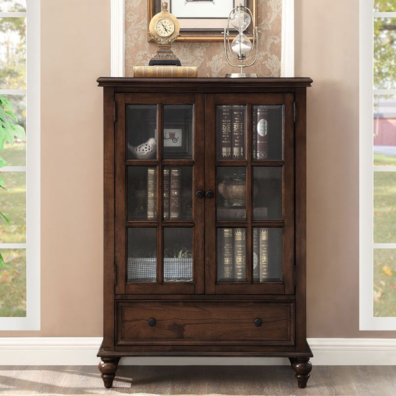 Traditional Rubberwood Display Stand Glass Doors Display Cabinet for Bedroom