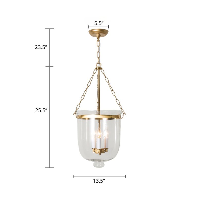 3-Light Inverted Cloche Shaped Pendant Lighting Vintage Clear Glass Chandelier for Living Room