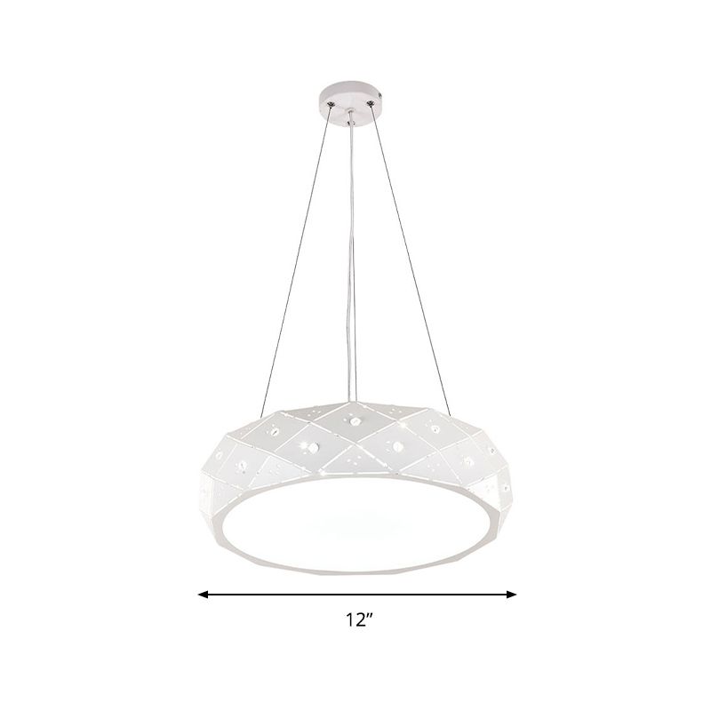 Geometric Drum Pendant Light Modern Metal White LED Hanging Pendant Fixture for Office in Warm/White/Neutral, 12"/18"/25.5" Wide