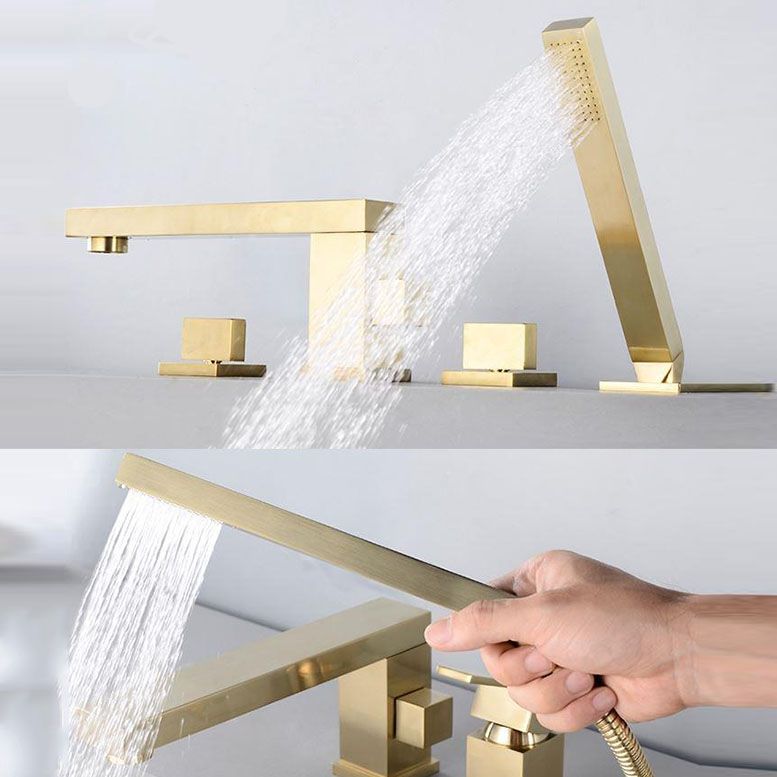 Modern Square Brass Tub Faucet with 2 Handles Deck Mount Bathroom Faucet