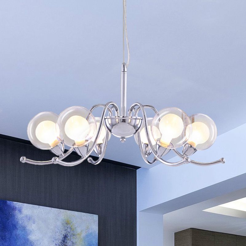 Orb Clear Glass Chandelier Lamp Contemporary Multi Lights Chrome Led Hanging Pendant Light with Sputnik Design