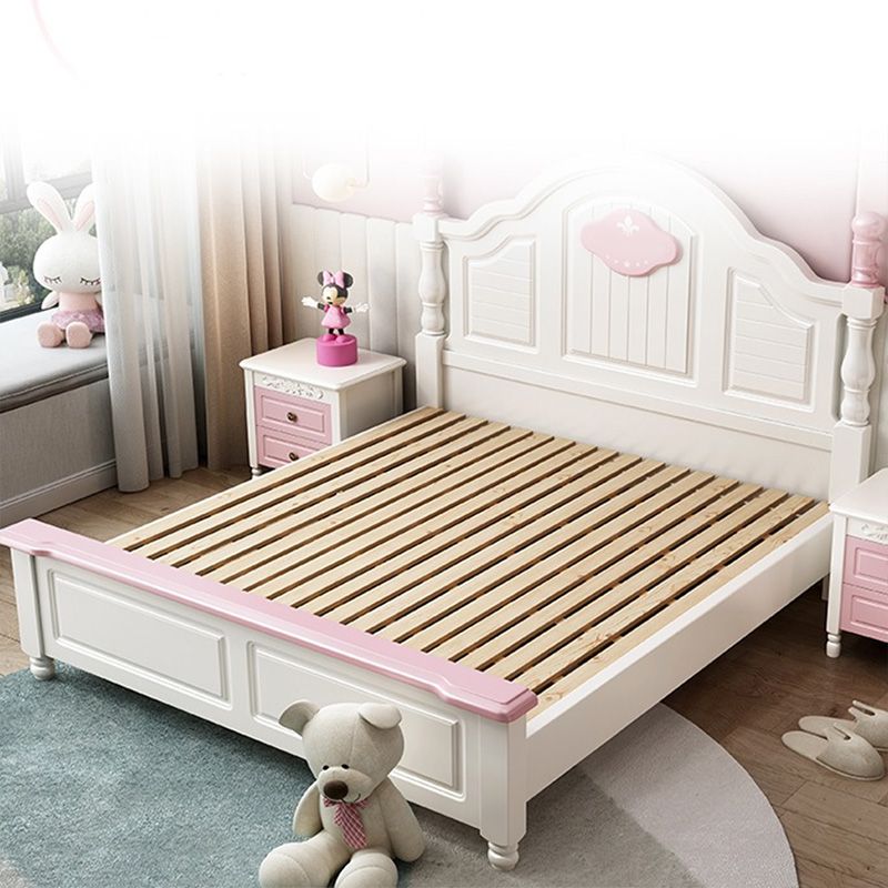 Contemporary Kids Bed Solid Wood White Headboard Princess Panel Mattress