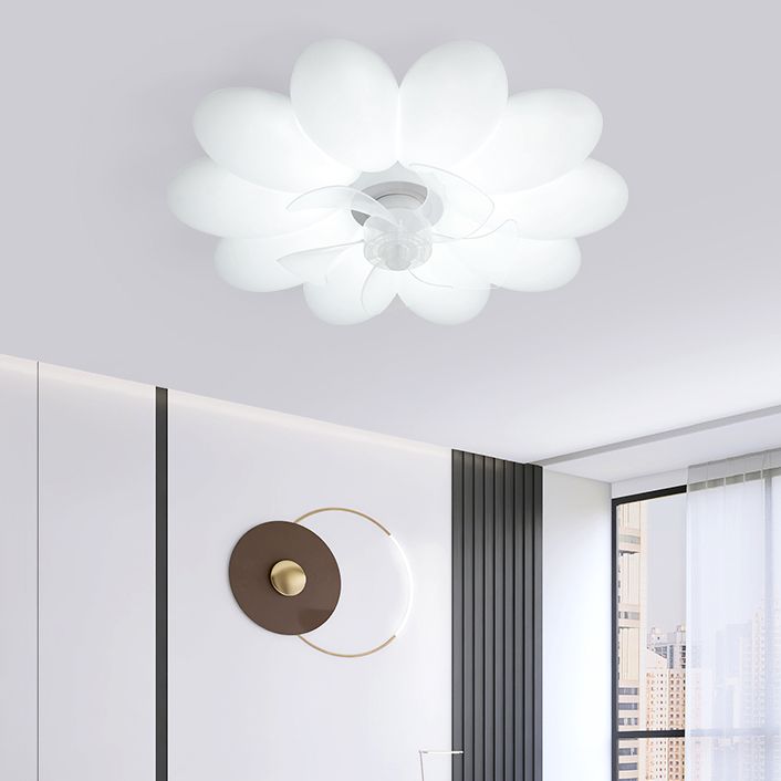 Flower Shape Ceiling Fan Light Kids Style LED Fan Lighting Fixture in Cream White