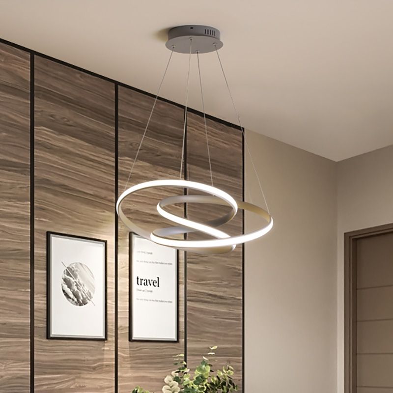 Seamless Curve Chandelier Lighting Modern Acrylic Led Grey Ceiling Pendant Lamp in White/Warm Light