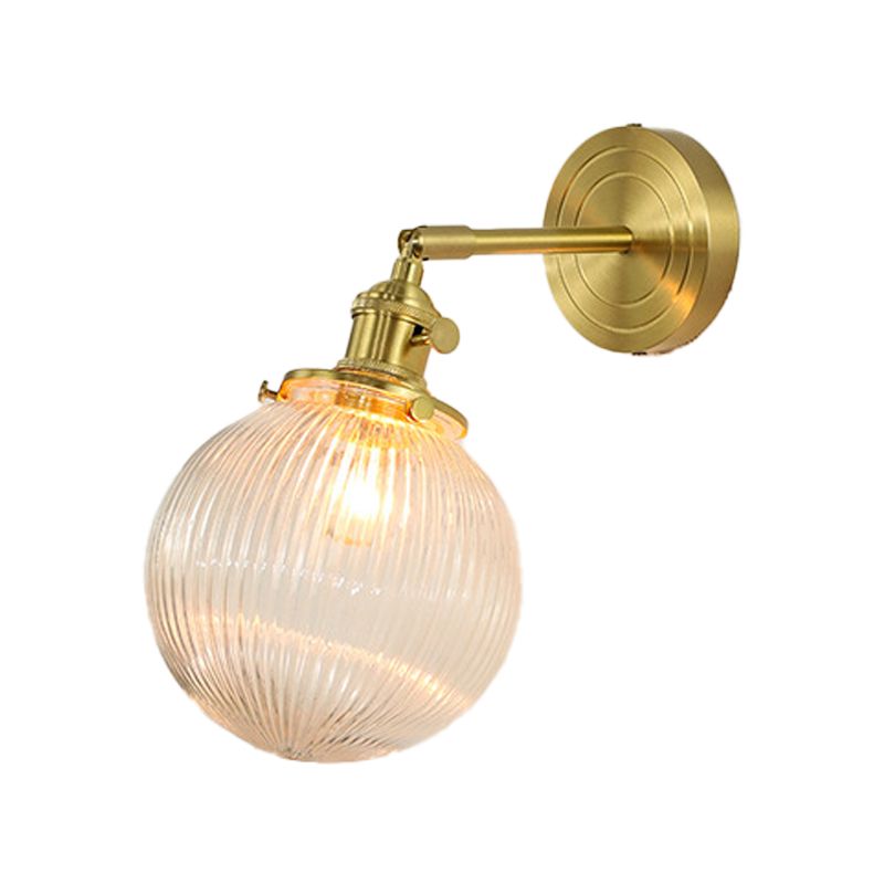 Brass Sconce Modern Style Wall Light Clear Glass 1 Light Wall Sconce for Bathroom