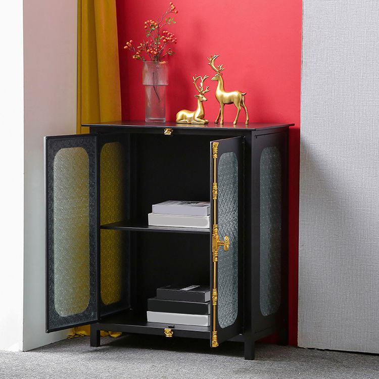 Glam Curio Cabinet Glass Doors Metal Buffet Cabinet with Doors for Living Room