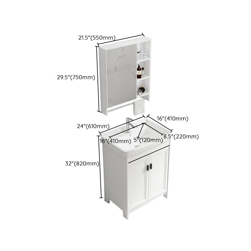 Bathroom Vanity Single Sink White Metal Frame Freestanding Bathroom Vanity with Door