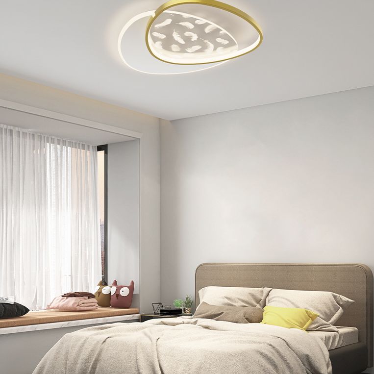 Acrylic Gold Feather LED Ceiling Light in Modern Concise Style Oblong Metal Flush Mount for Interior Spaces