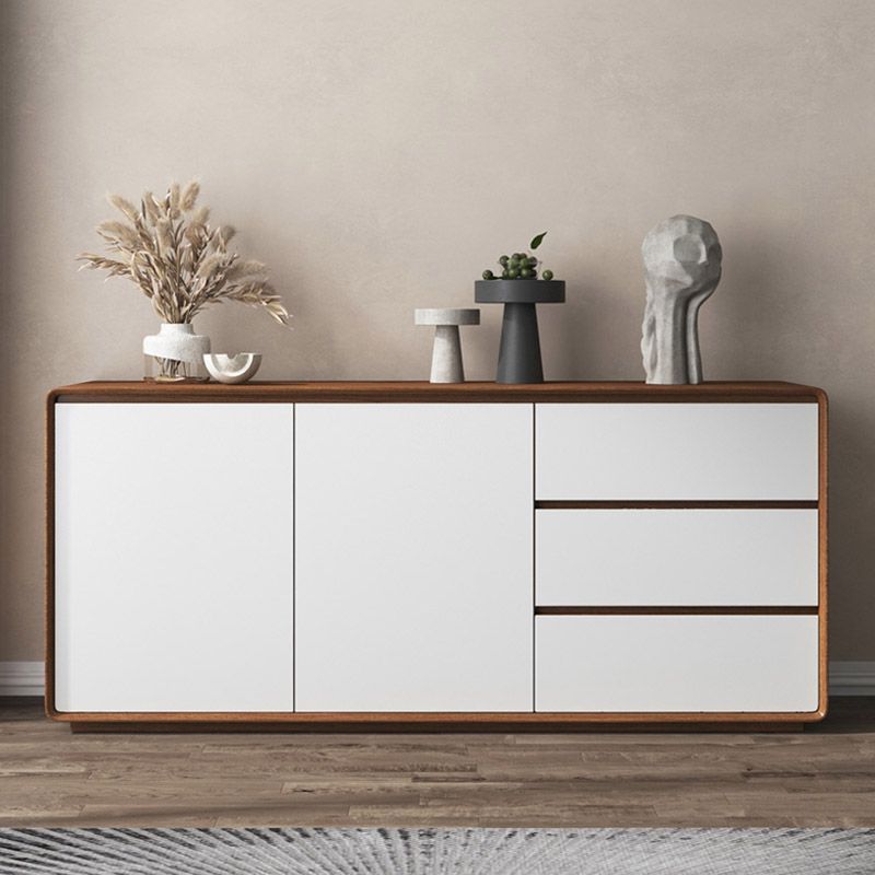 Wood Buffet Table Contemporary Style Side Board with Cabinets and Drawers