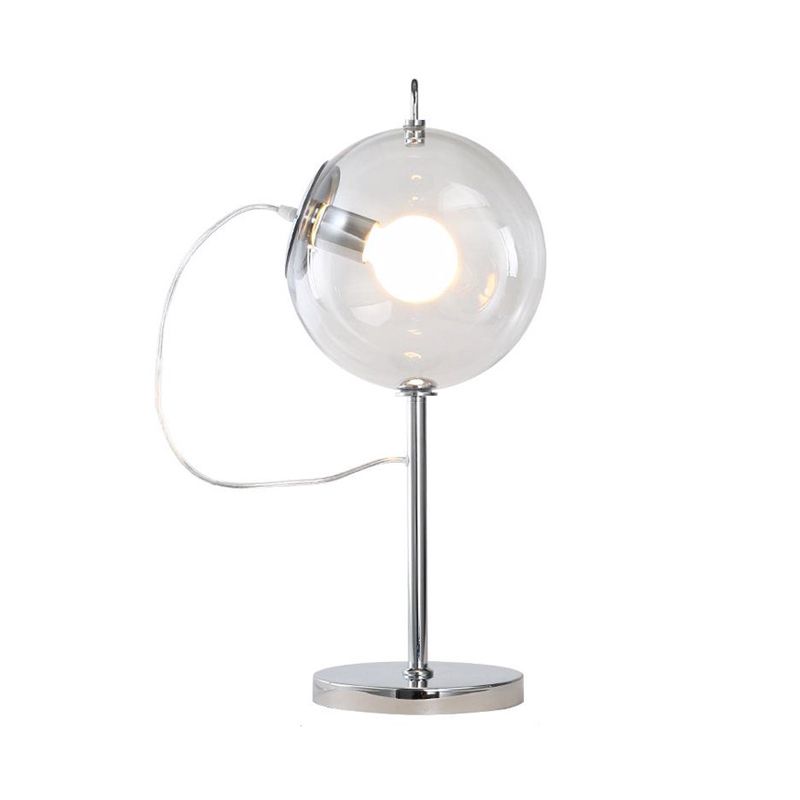 Minimalism Sphere Table Light Clear Glass 1 Bulb Sitting Room Night Lamp in Chrome