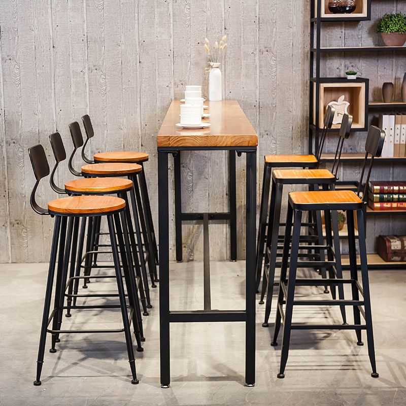 Brown Modern Style Bar Table Pinewood and Iron with Footrest Coffee Shop Table